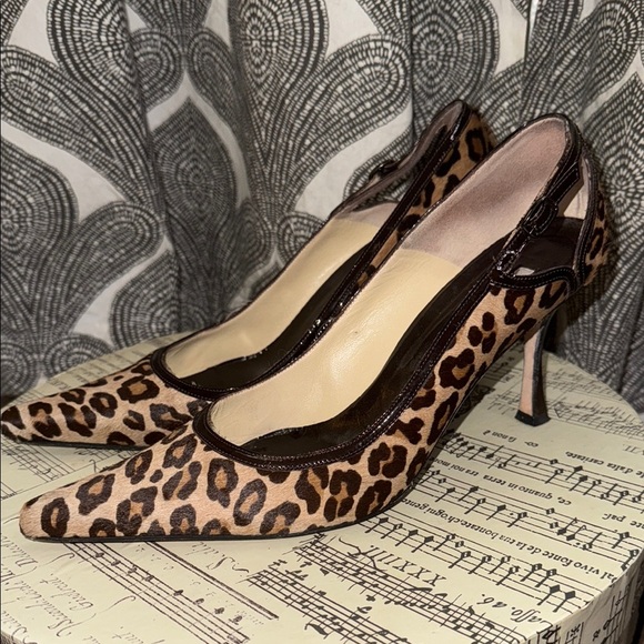 Brian Atwood Leopard Print Pony Hair Cutout Heels - Picture 1 of 7